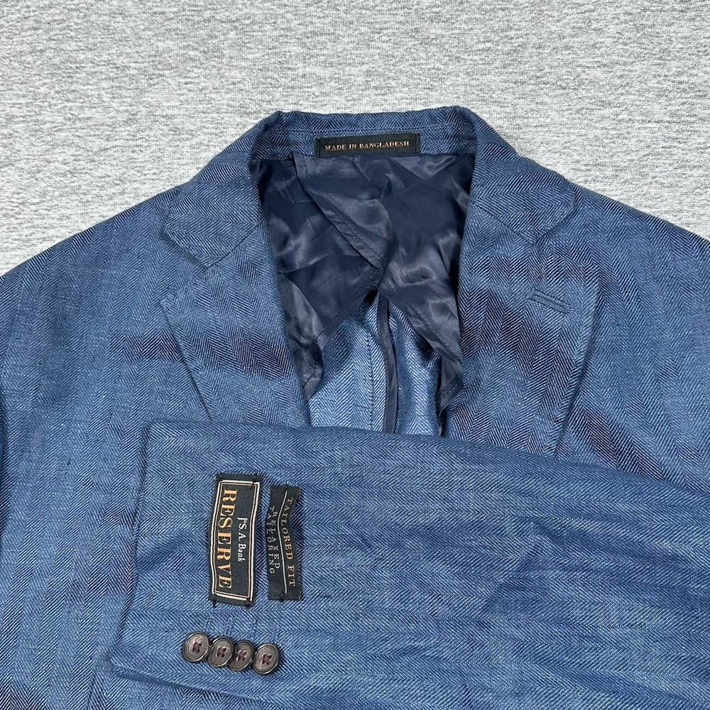 Jos. A Bank Blazer Mens 42-44 Blue 100% Linen Herringbone City Jacket READ